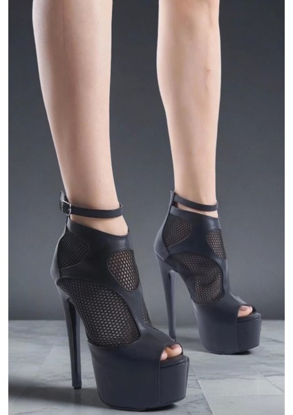 Kadın Elegant Ayakkabı Fileli Ince Topuklu Ayakkabı Özel Tasarım Abiye Ayakkabı