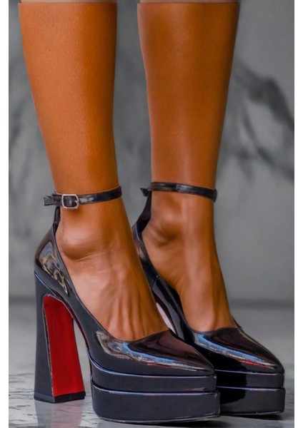 Kadın Elegant Ayakkabı Siyah Çift Platform Ayakkabı Özel Tasarım Abiye Ayakkabı