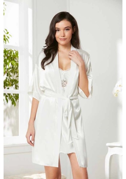 Pierre Cardin 4045 Kadife Saten Dantelli Gecelik ve Sabahlık Takımı