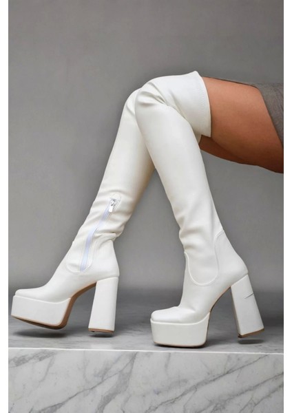 Kadın Elegant Ayakkabı Kalın Topuk Diz Üstü Streç Çizme Özel Tasarım Abiye Ayakkabı fiyatları