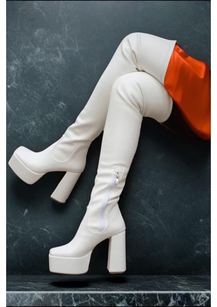 Kadın Elegant Ayakkabı Kalın Topuk Diz Üstü Streç Çizme Özel Tasarım Abiye Ayakkabı modelleri