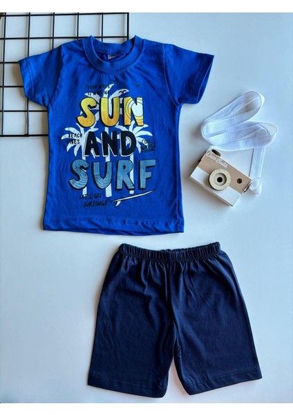 Erkek Çocuk Sun And Surf Yazılı Şortlu Takım Lacivert