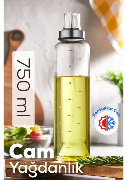 Pratik cam yağlık ve sirkelik, şeffaf, renkli, 750 ml, şık ve kullanışlı tasarım