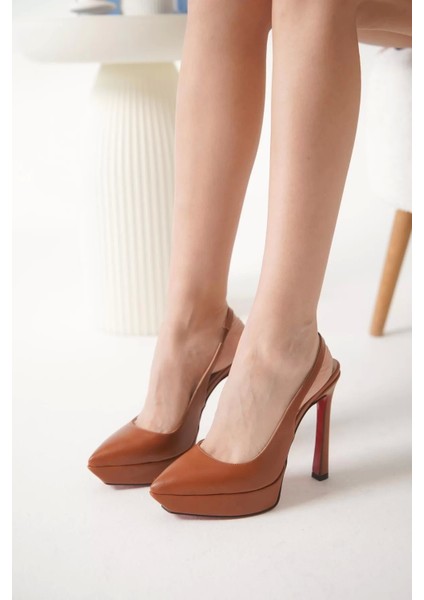 Kadın Platform Detaylı Ince Topuklu Arkası Açık Şık Ayakkabı