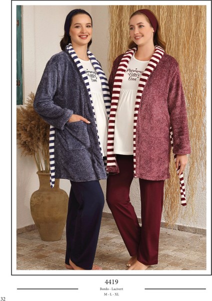Ba-Ha 4419 Bayan Lohusa Kışlık 3'lü Pijama Takımı