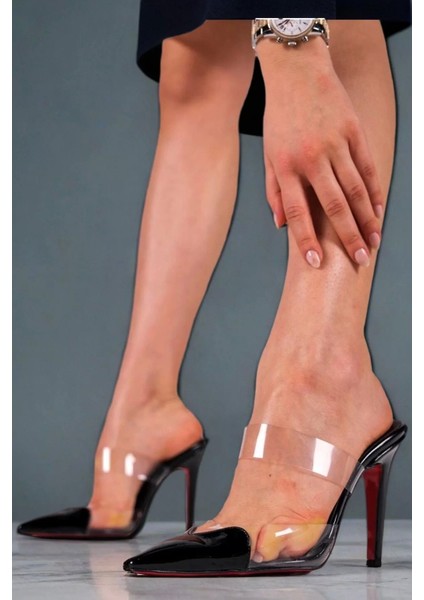 Kadın Elegant Ayakkabı Şeffaf Bant Sivri Burun Topuklu Terlik Özel Tasarım Abiye Ayakkabı fiyatları