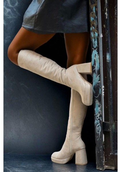 Kadın Elegant Ayakkabı Kalın Topuk Platform Çizme Özel Tasarım Abiye Ayakkabı