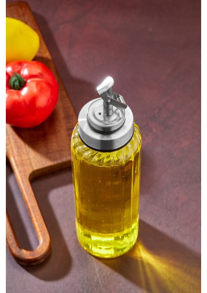 Şeffaf 510 ml cam yağlık, şık tasarım ve sızdırmazlık ile pratik kullanım