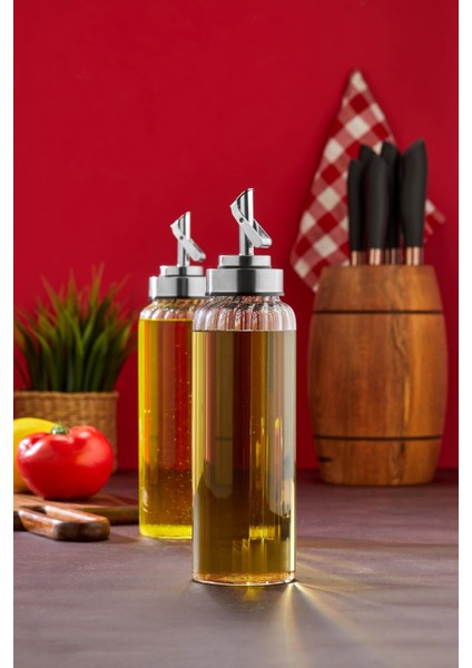 Şeffaf 510 ml cam yağlık, şık tasarım ve sızdırmazlık ile pratik kullanım