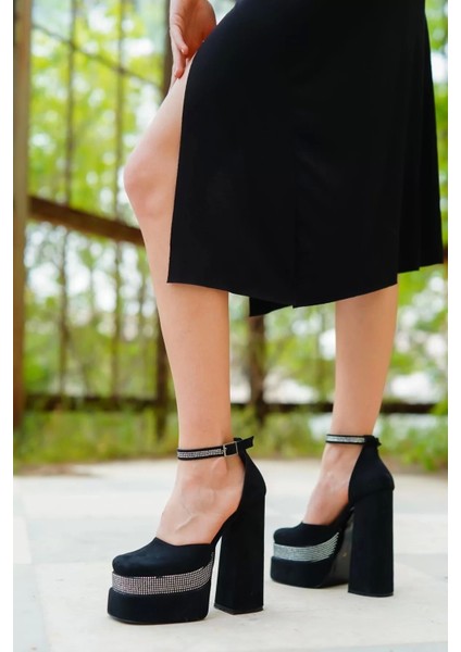 Kadın Elegant Ayakkabı Çift Platform Taşlı Vivos Özel Tasarım Abiye Ayakkabı