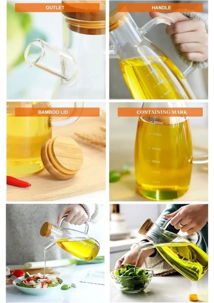 1000 ml Bambu Kapaklı Borosilikat Yağdanlık Cam Yağlık Sirkelik Şişesi Master Vakumlu Sosluk