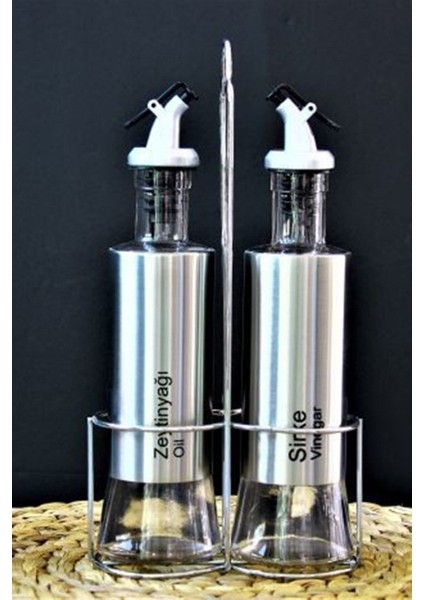Metal standlı cam yağdanlık, şık ve kullanışlı mutfak aksesuarı, 200 ml, beyaz