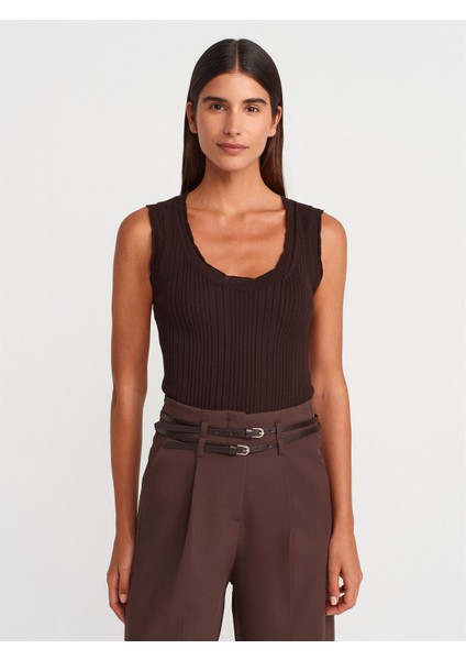 10750 Dilvin Fitilli Ince Dokulu Triko Bluz