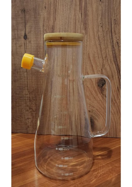 Şeffaf cam yakut damlatmaz bambu kapaklı yağlık 900ml, beyaz renk, 1 adet fiyatları