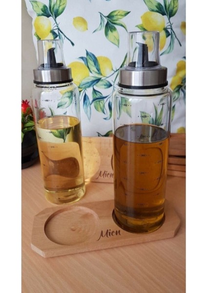 Şeffaf Yağdanlık ve Sabun Standı, Ahşap Altlık, 550 ml, Beyaz, Şık ve Fonksiyonel Kullanım