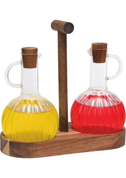 Şık 2'li Cam Yağlık Takımı, Beyaz, Modern ve Kullanışlı Tasarım, 300 ml, 3 Parça