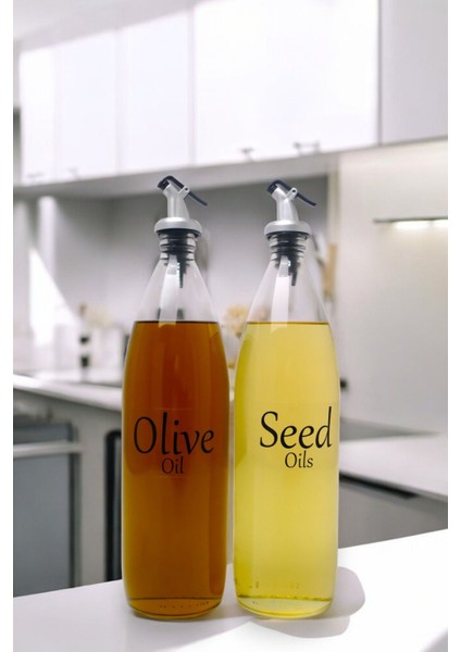 Şeffaf 2'li sıvı yağ şişesi, damlatmaz, 1000 ml, beyaz renk, set halinde