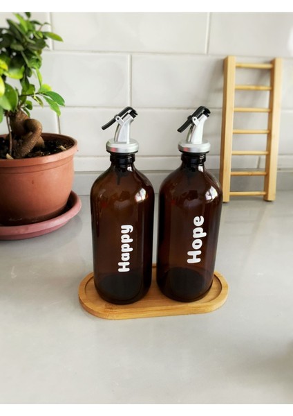 Bambu Altlıklı 2'li Yağ Şişesi ve Yağdanlık Seti 500 ml kahverengi, 3 parça modelleri