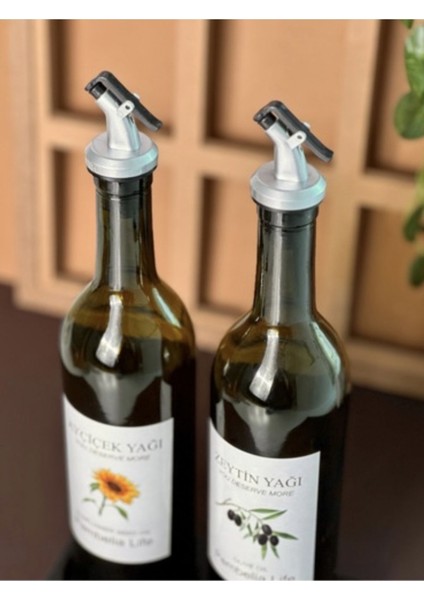 Siyah Standlı 2'li 750 ml Amber Cam Ayçiçekyağı Zeytinyağı Şişesi Yağdanlık Yağlık Standlı Set