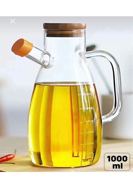 1000 ml Bambu Kapaklı Cam Yağdanlık ve Sirkelik, Şık ve Pratik Set, Beyaz, TR