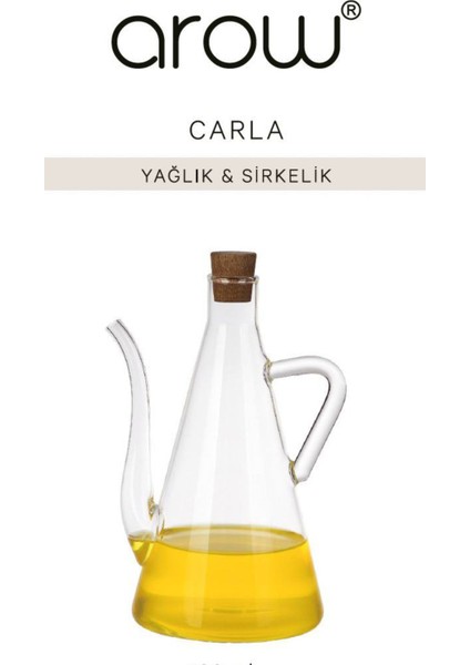 Turuncu 500 ml şeffaf borosilikat yağdanlık, mantar kapaklı, şık ve pratik tasarım