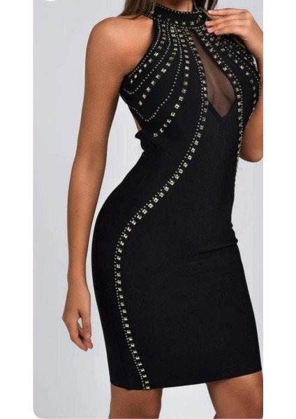 Kadın Dalgıç Kumaş Taş Detaylı Mini Boy Elbise fiyatları