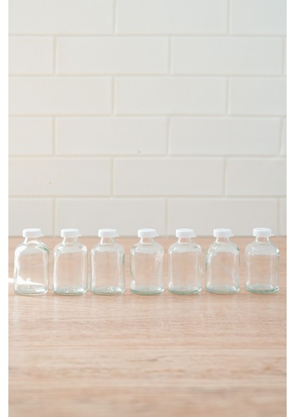 7'li 50ml Zencefil Cam Mini Şişe, Koku ve Süs İçin, Plastik Kapak, Şeffaf, 5000+ Parça modelleri