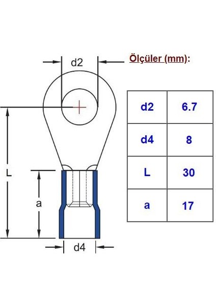 Gyu 610 Yuvarlak Tip Izoleli Kablo Ucu 8-10MM² M6 100 Adet