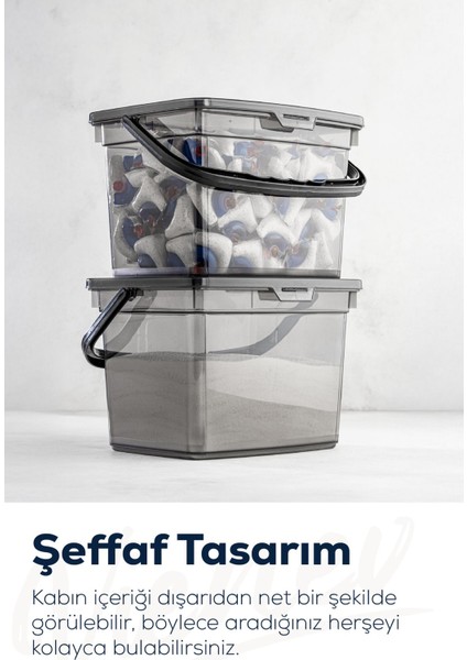 2'li 4L Gri Plastik Saklama Kutusu, Serigrafi Etiketli, Antrasit Renkli fiyatları