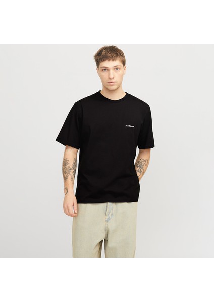 Split Back Crew Neck Erkek Siyah Yuvarlak Yaka Tişört