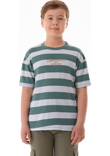 Çizgili Yazı Nakışlı Erkek Çocuk Tişört fiyatları