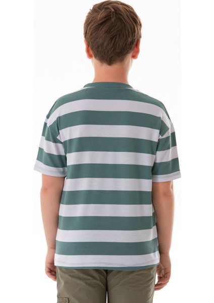 Çizgili Yazı Nakışlı Erkek Çocuk Tişört modelleri