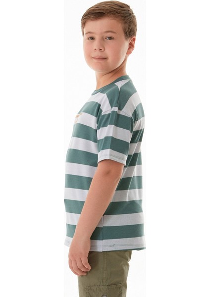 Çizgili Yazı Nakışlı Erkek Çocuk Tişört fırsatları