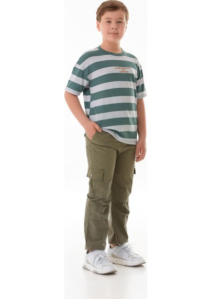 Çizgili Yazı Nakışlı Erkek Çocuk Tişört indirimleri