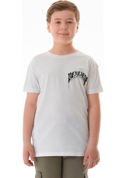Yazı Baskılı Bisiklet Yaka Erkek Çocuk Tişört