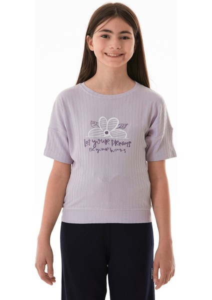Fitilli Yazı Baskılı Likralı Kız Çocuk Tişört