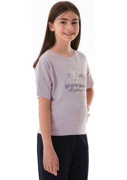 Fitilli Yazı Baskılı Likralı Kız Çocuk Tişört modelleri