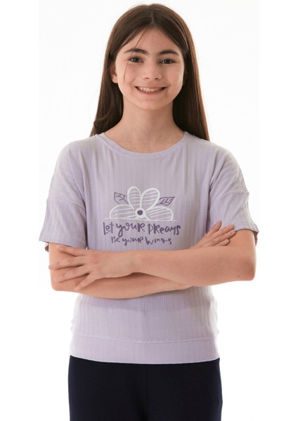 Fitilli Yazı Baskılı Likralı Kız Çocuk Tişört indirimleri