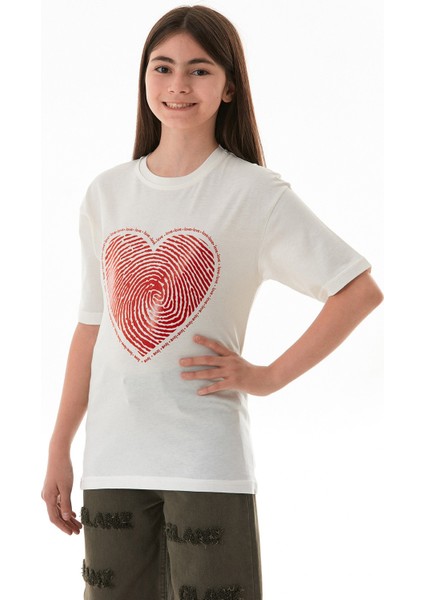 Kalp ve Love Yazı Baskılı Kız Çocuk Oversize Tişört fiyatları