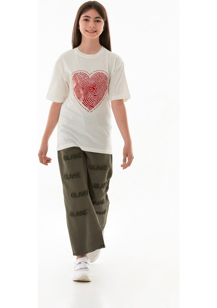 Kalp ve Love Yazı Baskılı Kız Çocuk Oversize Tişört modelleri