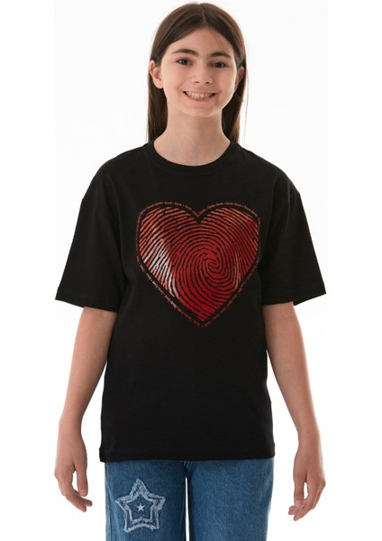 Kalp ve Love Yazı Baskılı Kız Çocuk Oversize Tişört fiyatları