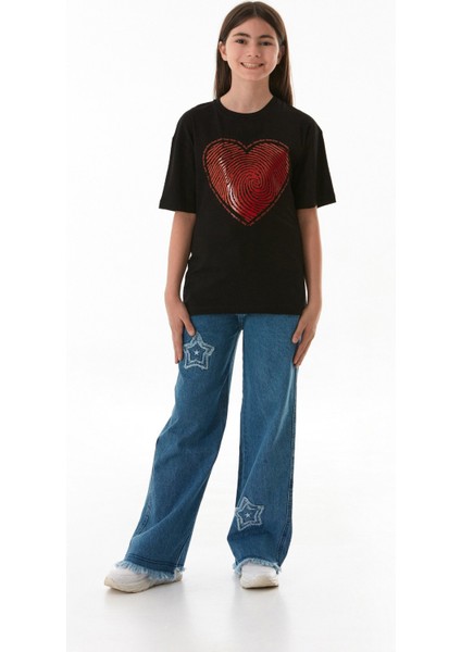 Kalp ve Love Yazı Baskılı Kız Çocuk Oversize Tişört modelleri