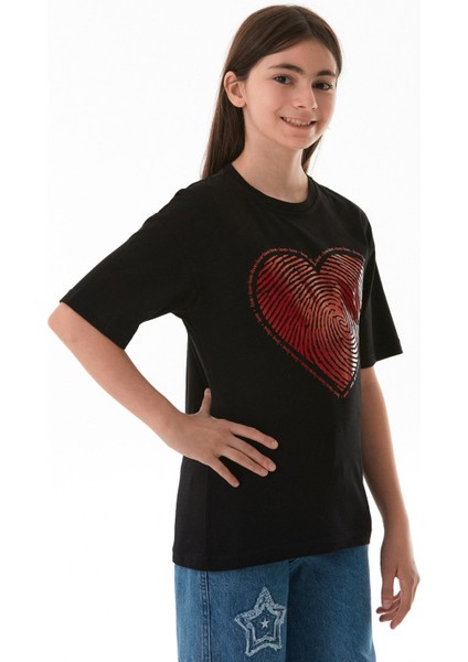 Kalp ve Love Yazı Baskılı Kız Çocuk Oversize Tişört fırsatları