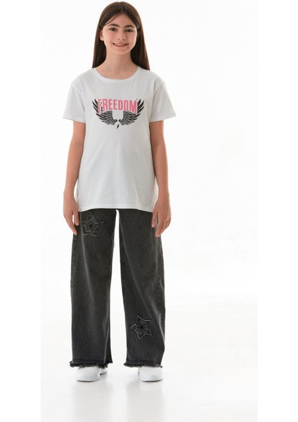 %100 Pamuk Freedom Yazı Baskılı Kız Çocuk Tişört fiyatları