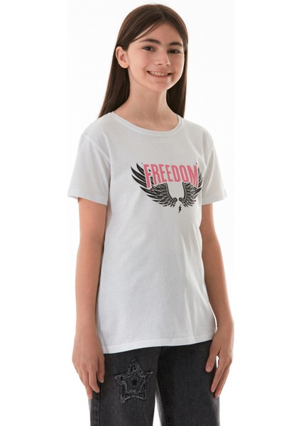 %100 Pamuk Freedom Yazı Baskılı Kız Çocuk Tişört fırsatları