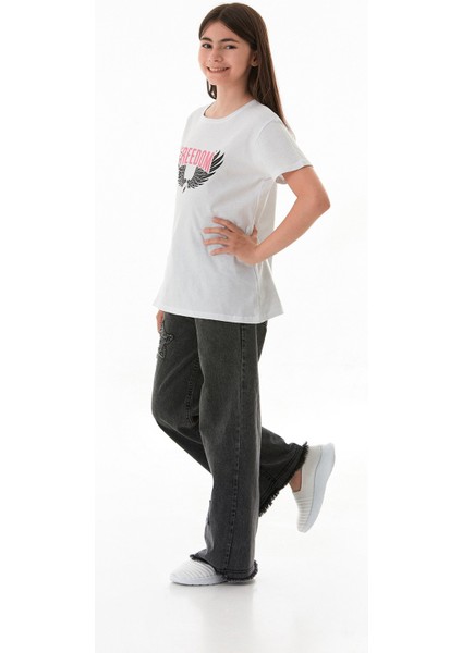 %100 Pamuk Freedom Yazı Baskılı Kız Çocuk Tişört indirimleri