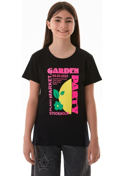 %100 Pamuk Slogan Baskılı Kız Çocuk Tişört