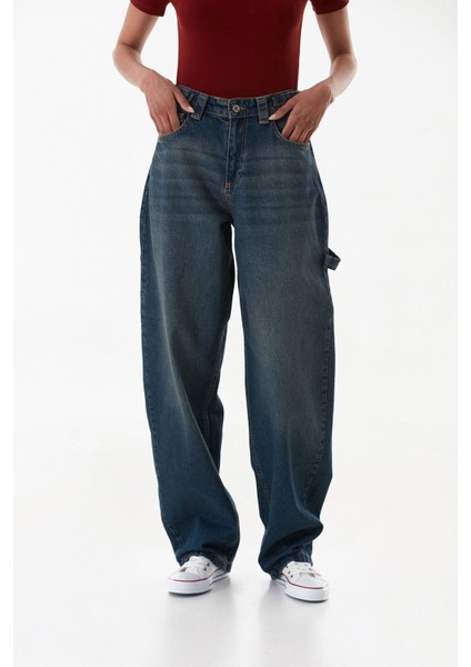 Yüksek Bel Tokalı Baggy Jean