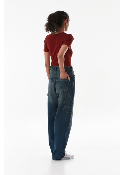 Yüksek Bel Tokalı Baggy Jean