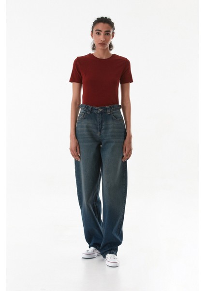 Yüksek Bel Tokalı Baggy Jean